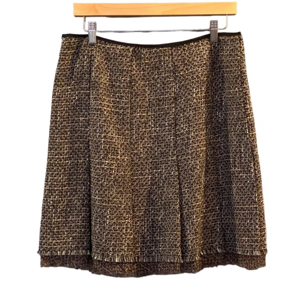 ELIE TAHARI Tweed Pleated Skirt Fully Lined Side Zip Brown Black Grey Size 10 - Picture 1 of 14